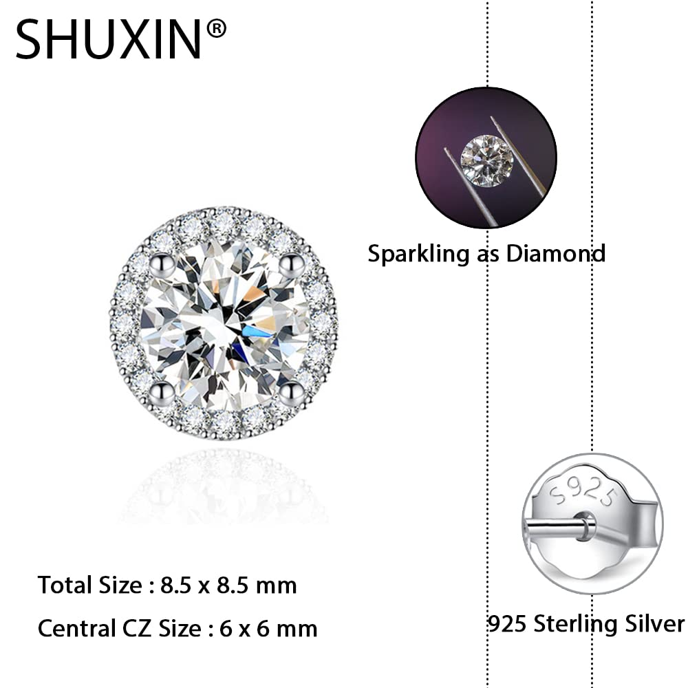 925 Sterling Silver Round Cubic Zirconia Stud Earrings for Women & Men - White Gold Plated Halo Diamond Stud Earrings - Perfect Birthday Gift, Anniversary Present & Everyday Elegant Jewelry for Work, Party & Special Occasions