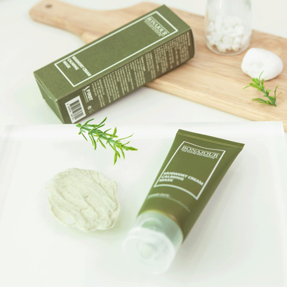 BONAJOUR Mugwort Cream Calming Mask 55g - Soothing Facial Treatment for Sensitive & Acne-Prone Skin | Perfect for Nighttime Skincare Routine