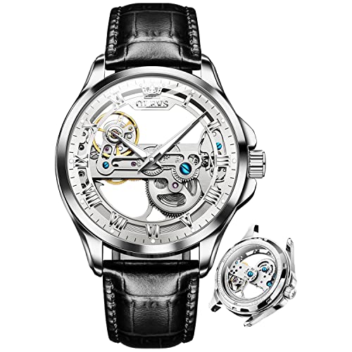 Skeleton Watch: Black Leather White Dial