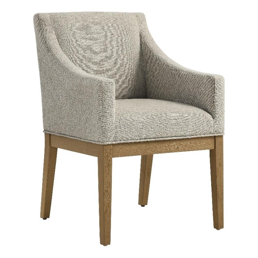 Modway Alton Upholstered Dining Chair with Arms in Linen Natural – Mid Century Modern Padded Kitchen Chair with Wood Legs – Fabric Accent Chair for Dining Room, Living Room & Office