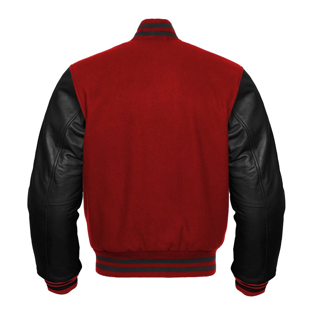 Varsity Letterman Baseball Jacket - Retro Vintage Bomber Style with Maroon Wool Body & Genuine Black Leather Sleeves | Perfect for High School Sports, College Games & Casual Streetwear Fashion