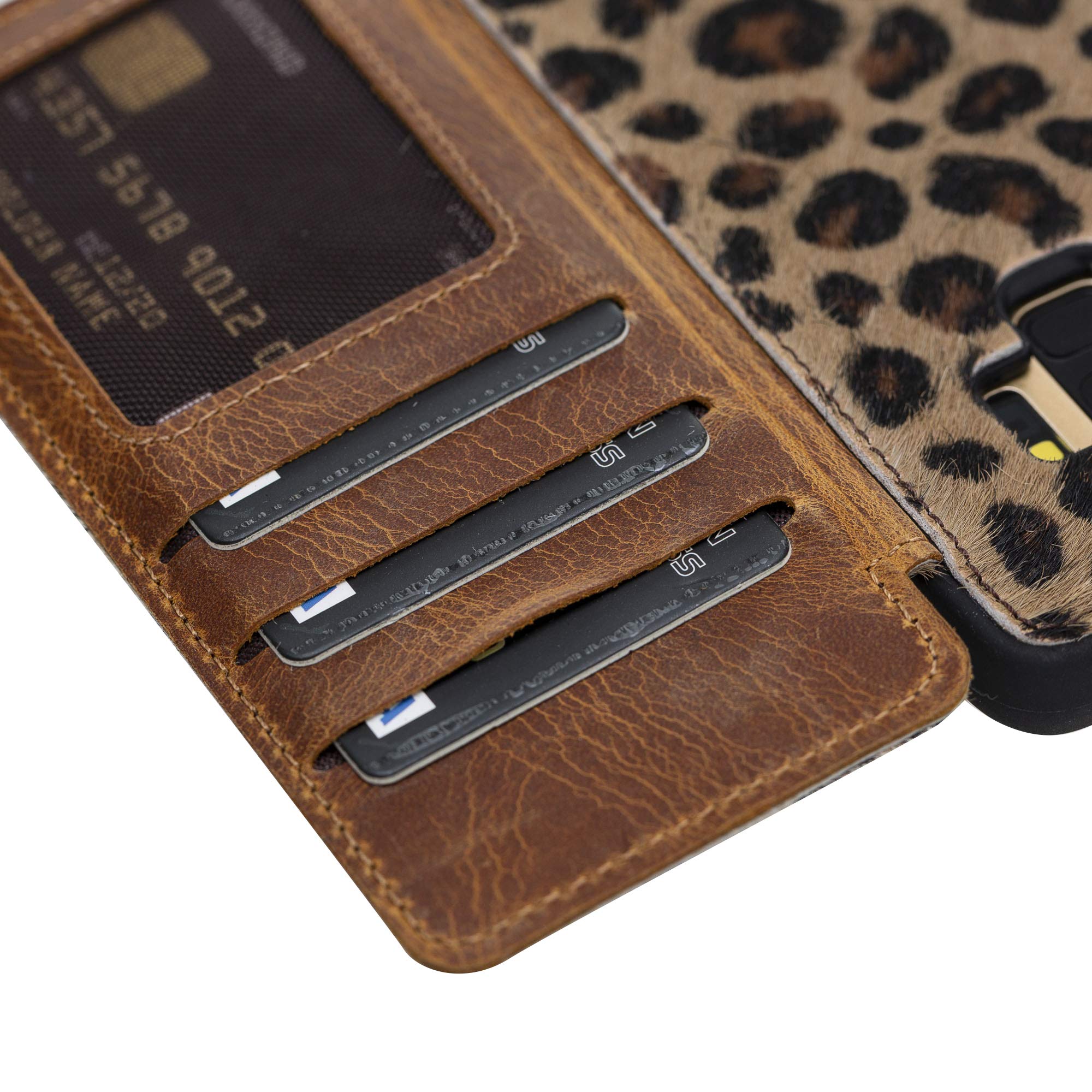 Venito Verona Genuine Leather Phone Case for Samsung Galaxy S9 (5.8 Inch) - RFID Blocking Flip Wallet Cover with Card Slots | Slim Protective Case | Furry Leopard Print | Perfect for Travel, Work & Everyday Use