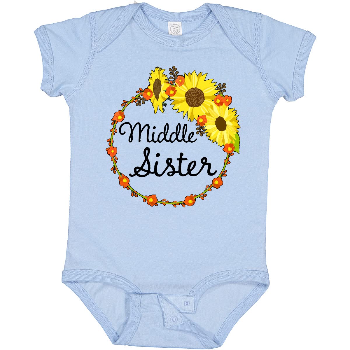 Inktastic Middle Sister Sunflower Wreath Baby Bodysuit - Cute Floral Outfit for Sisters, Infants & Toddlers - Perfect for Family Photos, Birthdays & Matching Sister Outfits