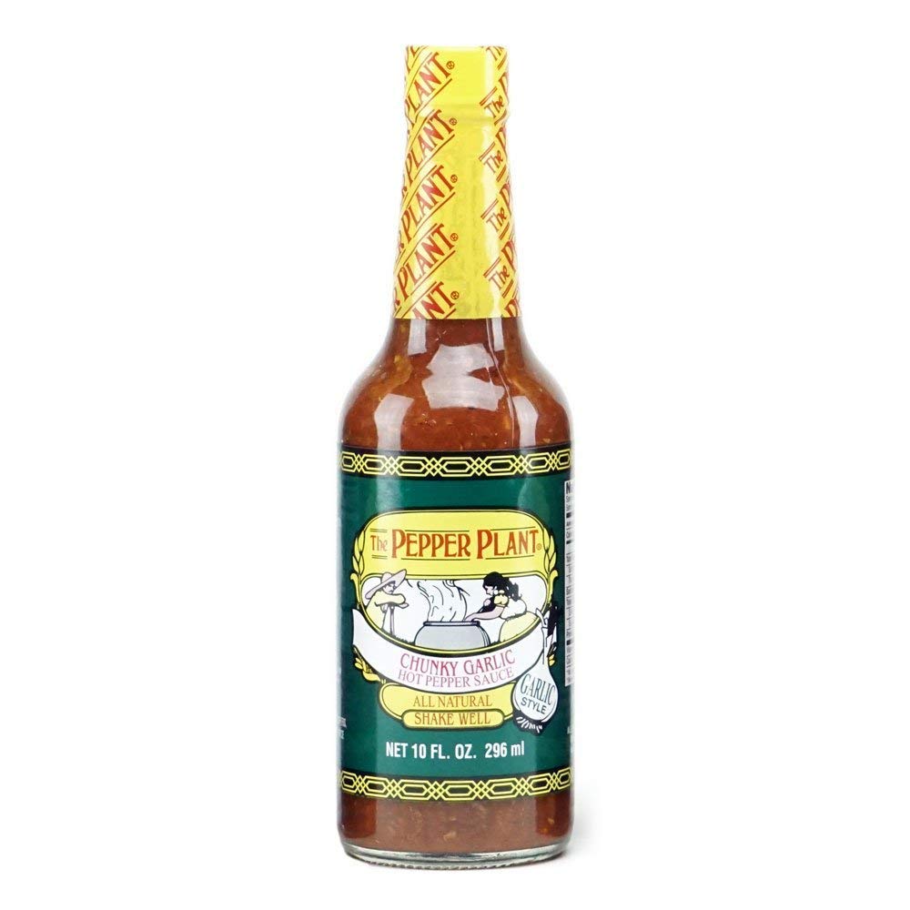 PEPPER PLANT Chunky Garlic Hot Pepper Sauce - 10oz Bottle | Spicy Gourmet Condiment for Wings, Tacos & BBQ | Made with Fresh Peppers & Garlic