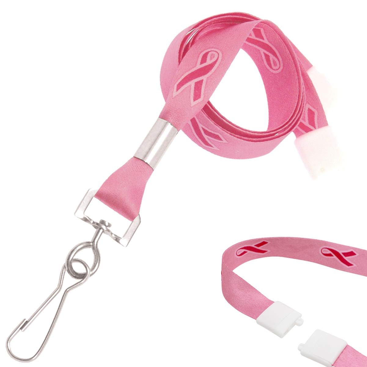 100 Pack Pink Breast Cancer Awareness Lanyards with Ribbons - Soft Silky Comfort Style, Detachable Breakaway Safety Clasp - Badge & Keychain Holder for Nurses, Teachers, Events - Bulk Wholesale for Fundraisers & Awareness Campaigns