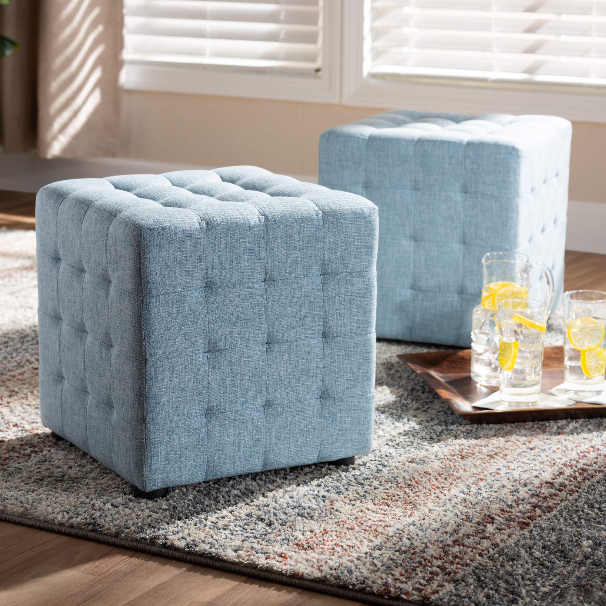 Baxton Studio Light Blue Ottoman - Perfect for Living Room, Bedroom & Home Decor - Comfortable & Stylish Footrest Pouf
