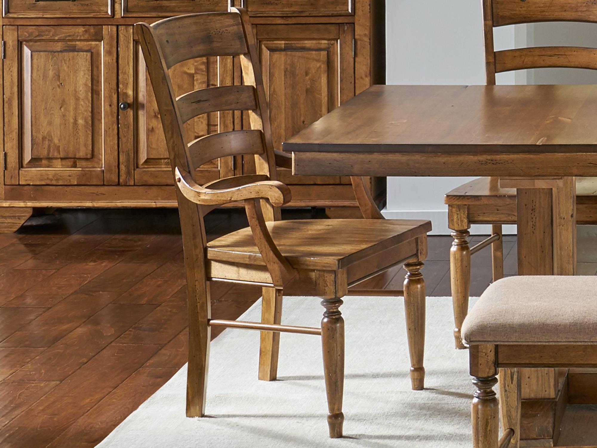Ladderback Arm Chair - Solid Wood Dining Chair with Comfortable Cushion - Perfect for Kitchen, Dining Room, and Farmhouse Decor