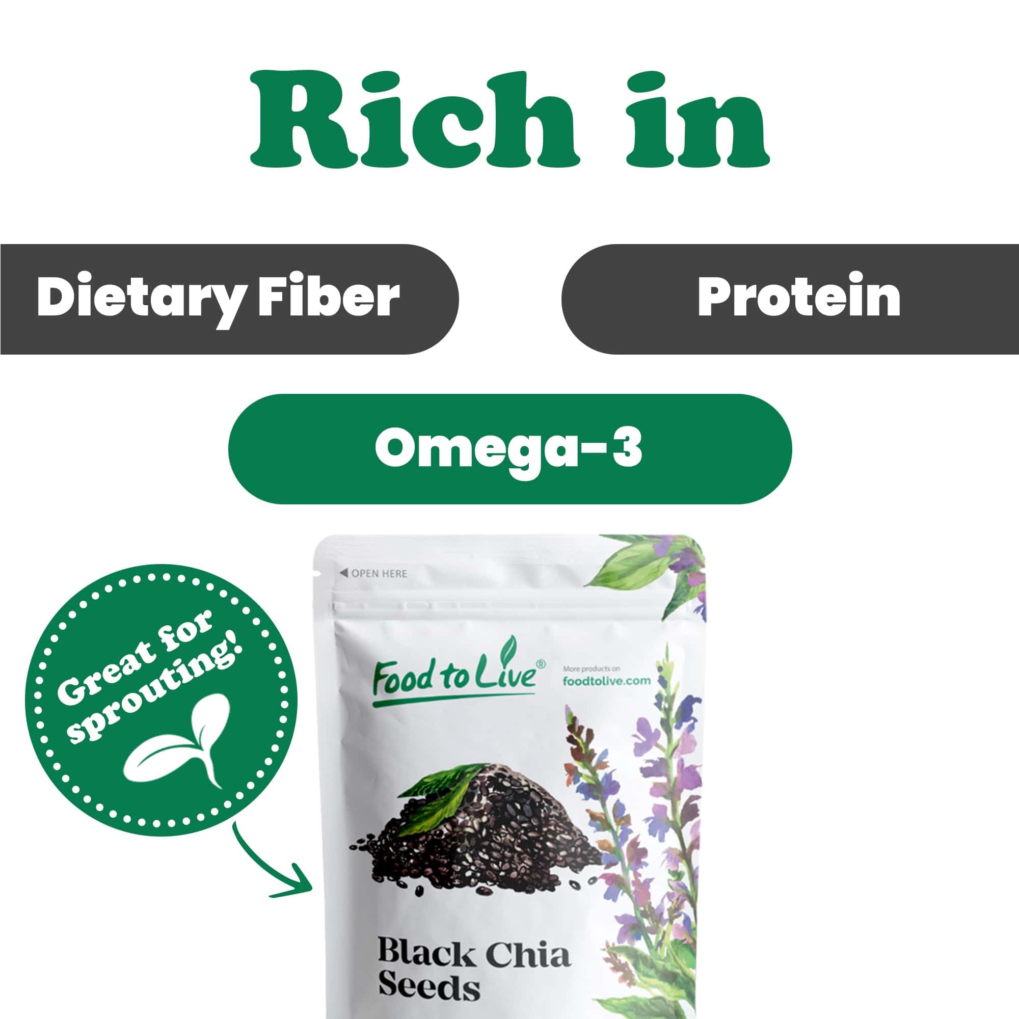 Food to Live - Organic Black Chia Seeds, 20 Pounds Bulk - Whole, Sproutable, Vegan, Kosher, Keto, Paleo, Sirtfood Diet Friendly - High in Omega-3, Fiber & Protein - Perfect for Chia Pudding, Smoothies, Oatmeal, Baking & Weight Loss Recipes