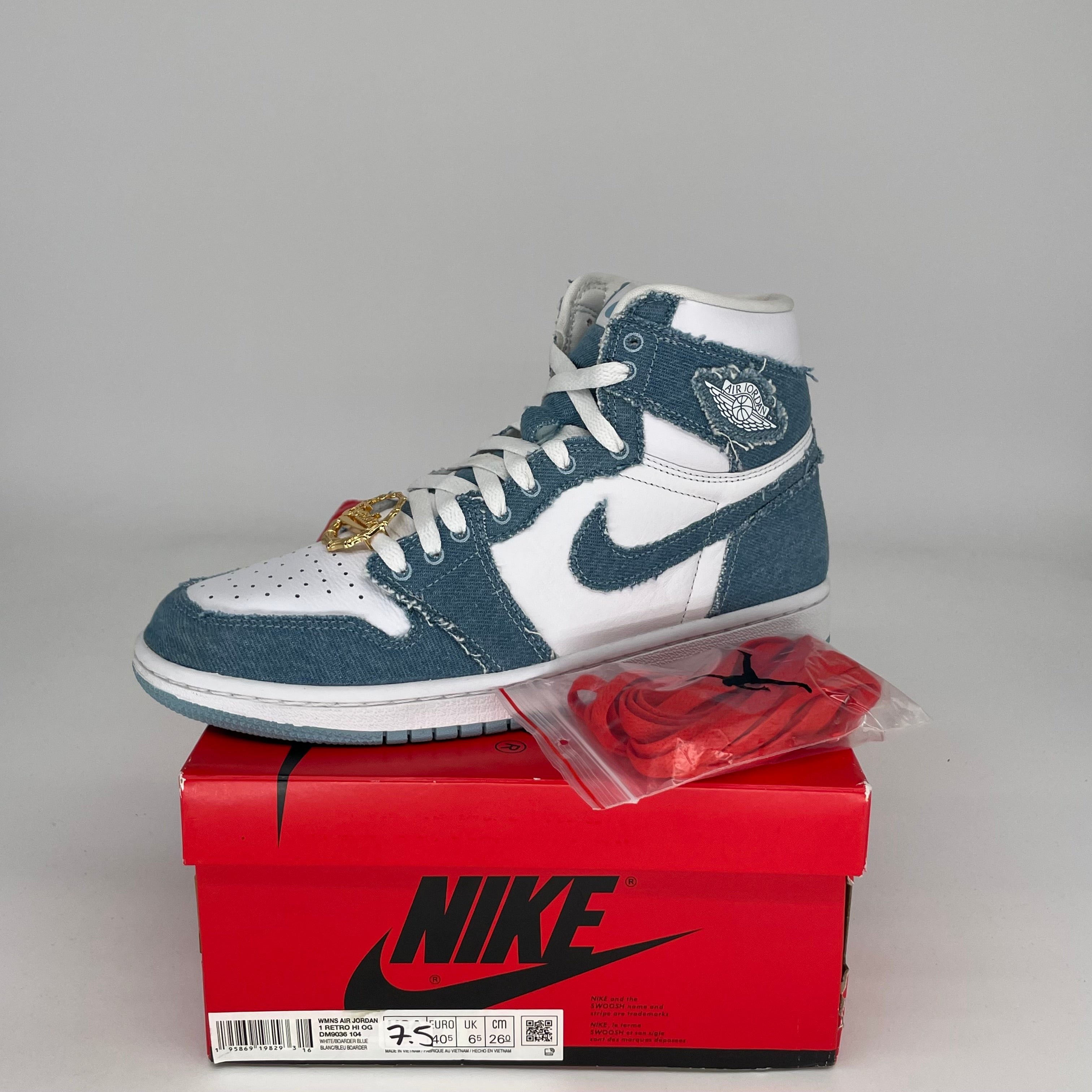 AIR JORDAN 1 DENIM Women's Sneakers - Size 7.5/9W (DM9036-104) | Retro High-Top Basketball Shoes for Women | Perfect for Casual Wear, Street Style & Sneaker Collectors