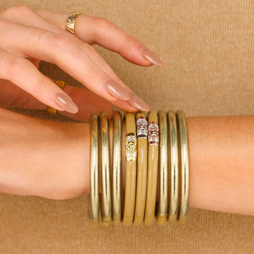 BuDhaGirl All Weather Bangles Set of 3 - Sand Color Stainless Steel Bracelets for Women | Waterproof & Durable Jewelry for Yoga, Travel, and Everyday Wear