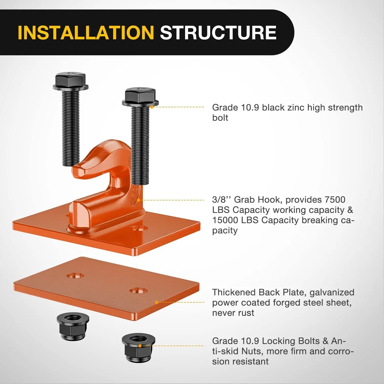 Heavy Duty 3/8 Inch Tractor Bucket Grab Hooks - Orange (Pair) - Perfect for Farming, Construction & Equipment Attachments