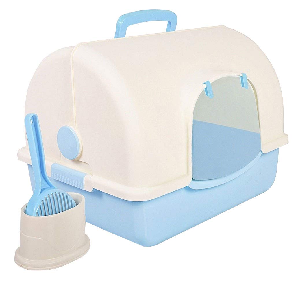 IAOHUO Fully Enclosed Cat Litter Box with Anti-Splash Design - Large Odor Control Pet Toilet for Cats - Blue Clamshell Litter Pan - Perfect for Small Spaces & Multi-Cat Households
