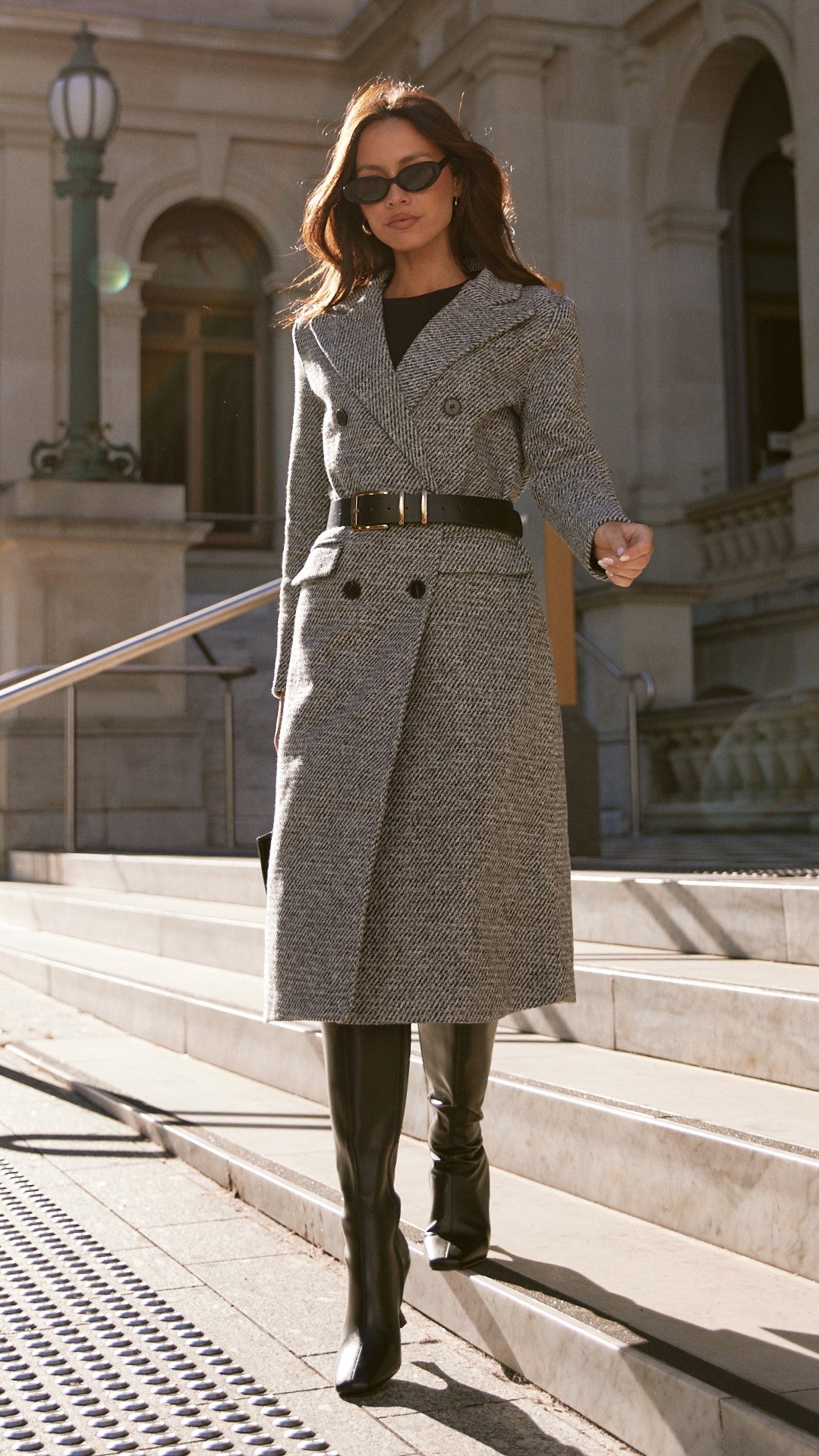 Jayla Longline Coat for Women - Grey Trench Coat with Belt, Water-Resistant Outerwear for Fall & Winter | Perfect for Office, Travel & Casual Wear