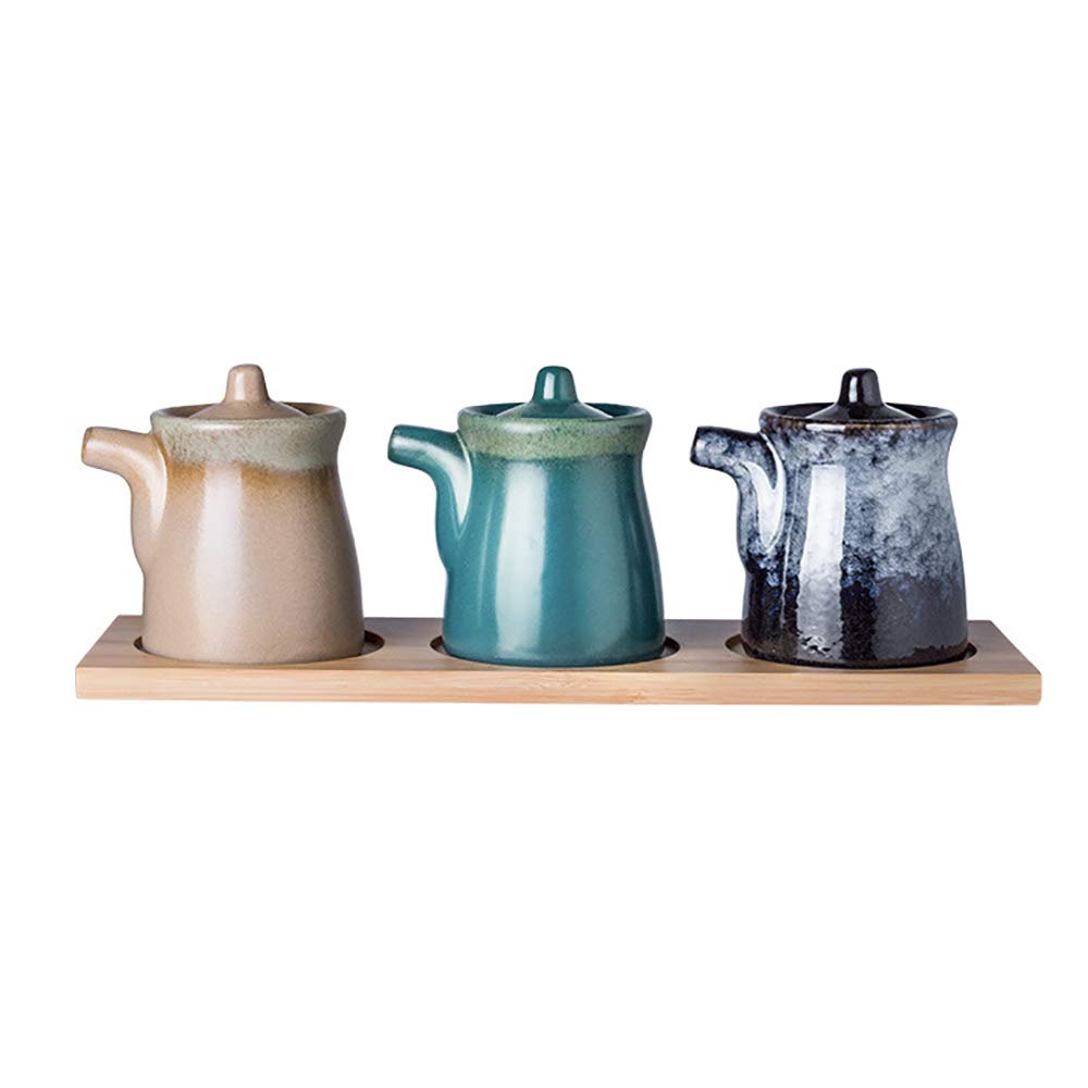 Premium Ceramic Olive Oil Bottles Set - 150ml Leak-Proof Kitchen Cruet for Vinegar, Soy Sauce & Condiments (3-Pack, Colorful) - Perfect for Dining Tables, Cooking & Gift Giving