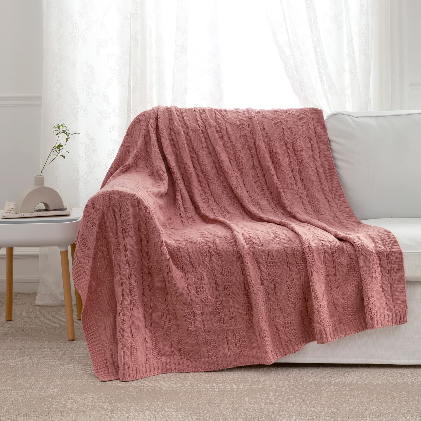 Aormenzy Soft Cozy Dusty Pink Knit Throw Blanket - 50