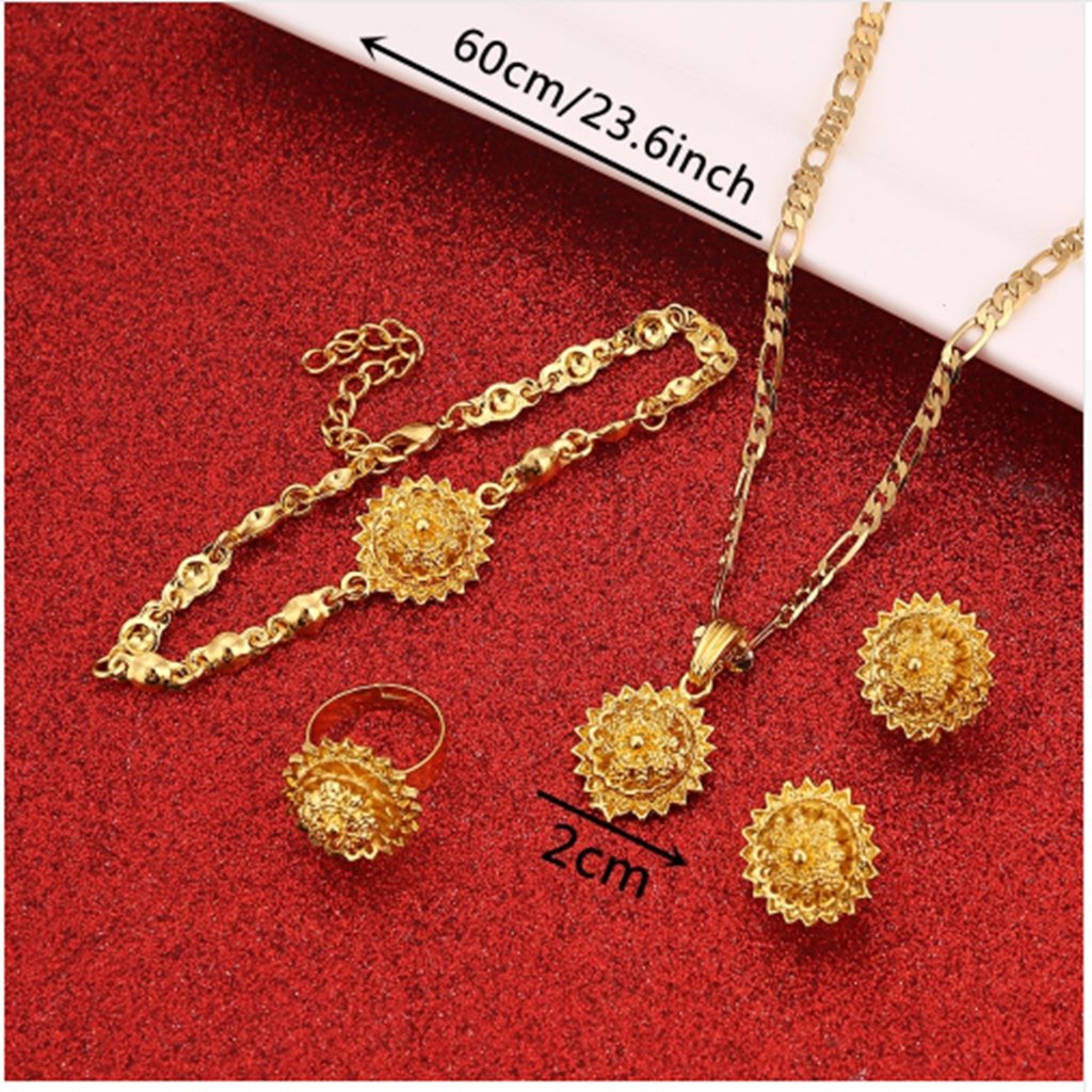 Ethiopian Habesha Jewelry Set - Handmade Necklace, Earrings, Bracelet & Ring - Authentic African Cultural Accessories for Women - Perfect for Weddings, Parties & Special Occasions