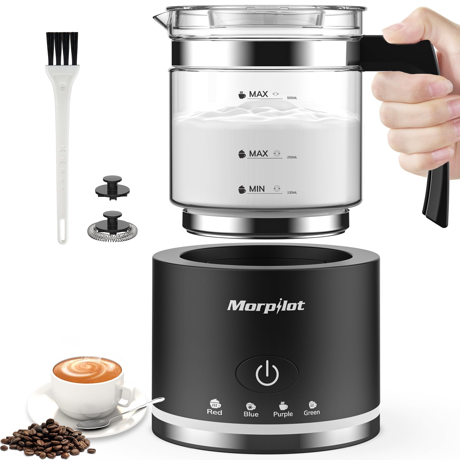 Electric Milk Frother and Steamer - 16.9oz/500ml BPA-Free Milk Frother for Latte, Cappuccino & Hot Chocolate, Dishwasher Safe with 4 Functions, Creates Perfect Froth in 2 Minutes - Black - Ideal for Home Coffee Bars, Office Use & Gift Giving