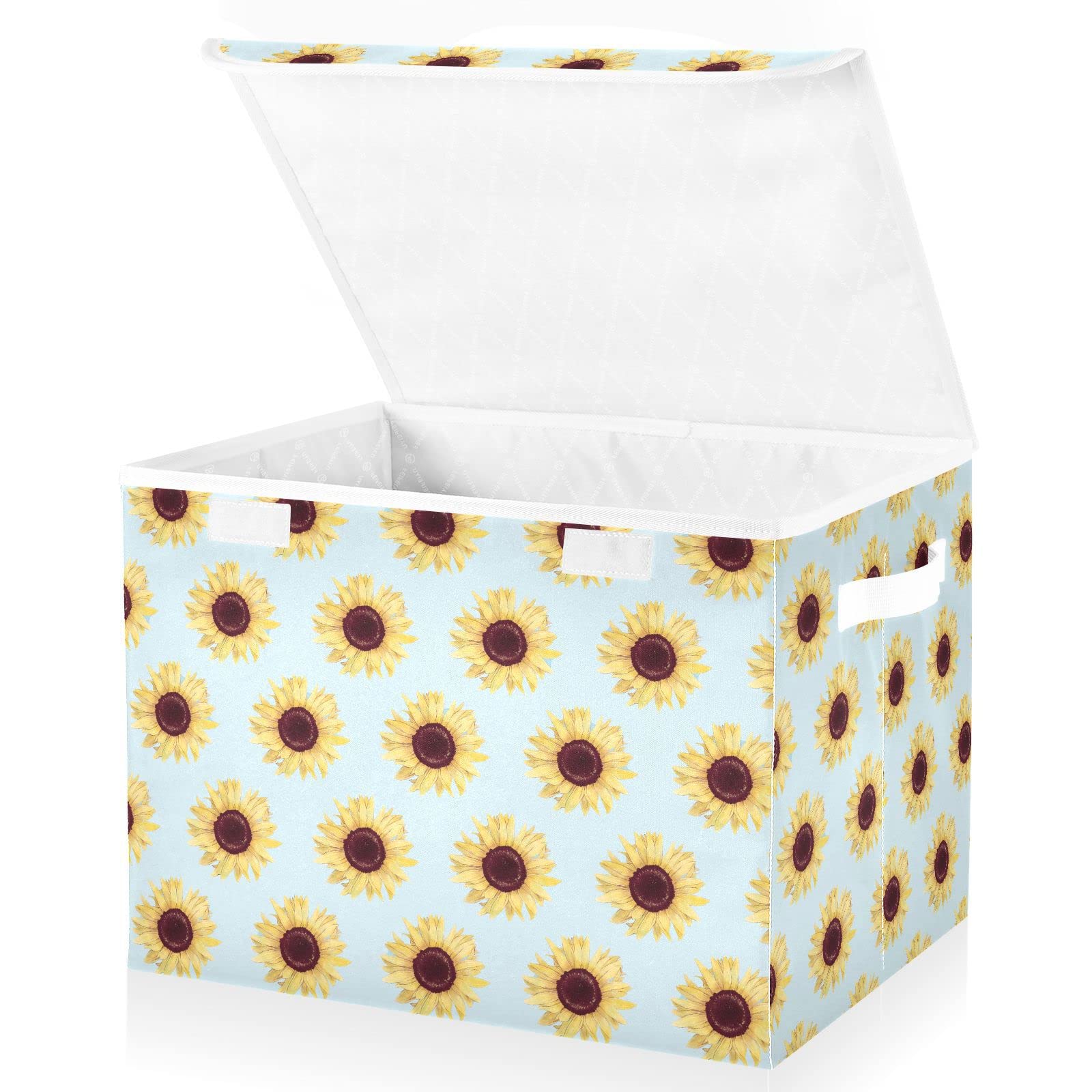 Senya Large Collapsible Storage Bins with Linen Sunflower Blue Polka Dots - 16.7 x 12.6 x 11.8 Inch Foldable Fabric Storage Cubes, Closet Organizer Containers with Flip-Top Lid for Home, Bedroom, Office & Nursery Organization