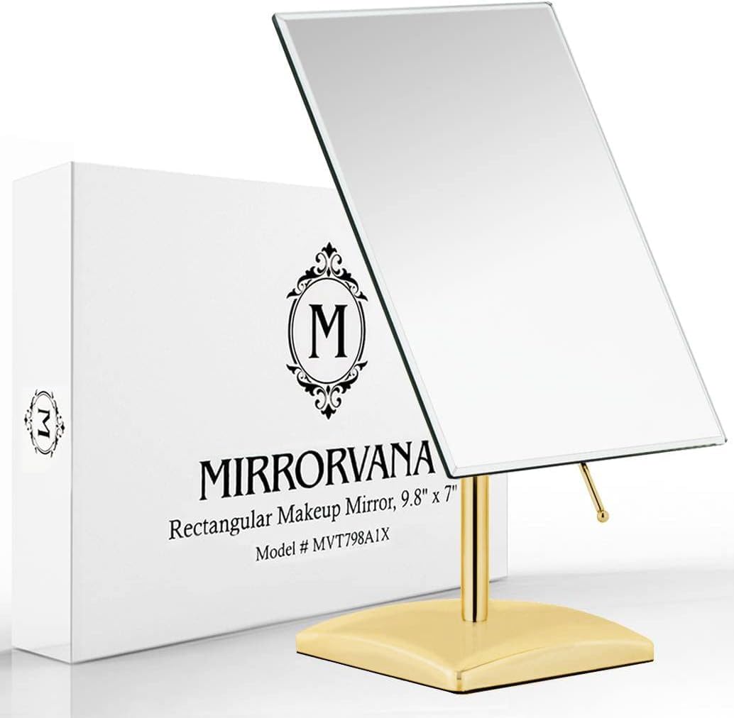 MIRRORVANA Large Frameless Free Standing Mirror - Gold-Plated Beveled Edge Full Length Floor Mirror for Bedroom, Bathroom, Vanity Dressing Table & Retail Counter (9.8