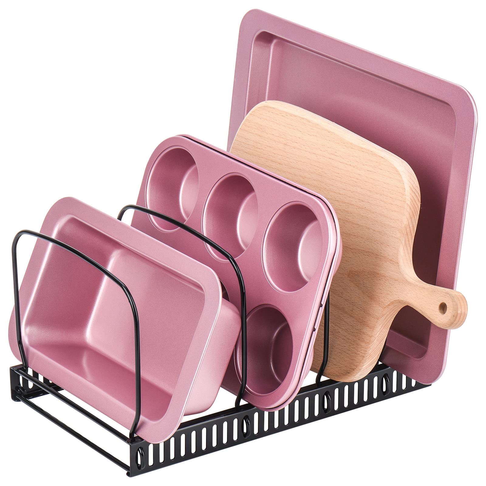 Toplife Adjustable 7+ Lids Organizer Rack and 10+ Bakeware Organizer Set - Space Saving Kitchen Cabinet & Counter Storage Solution for Pots, Pans, Lids and Baking Sheets - Perfect for Small Kitchens and Organized Cooking
