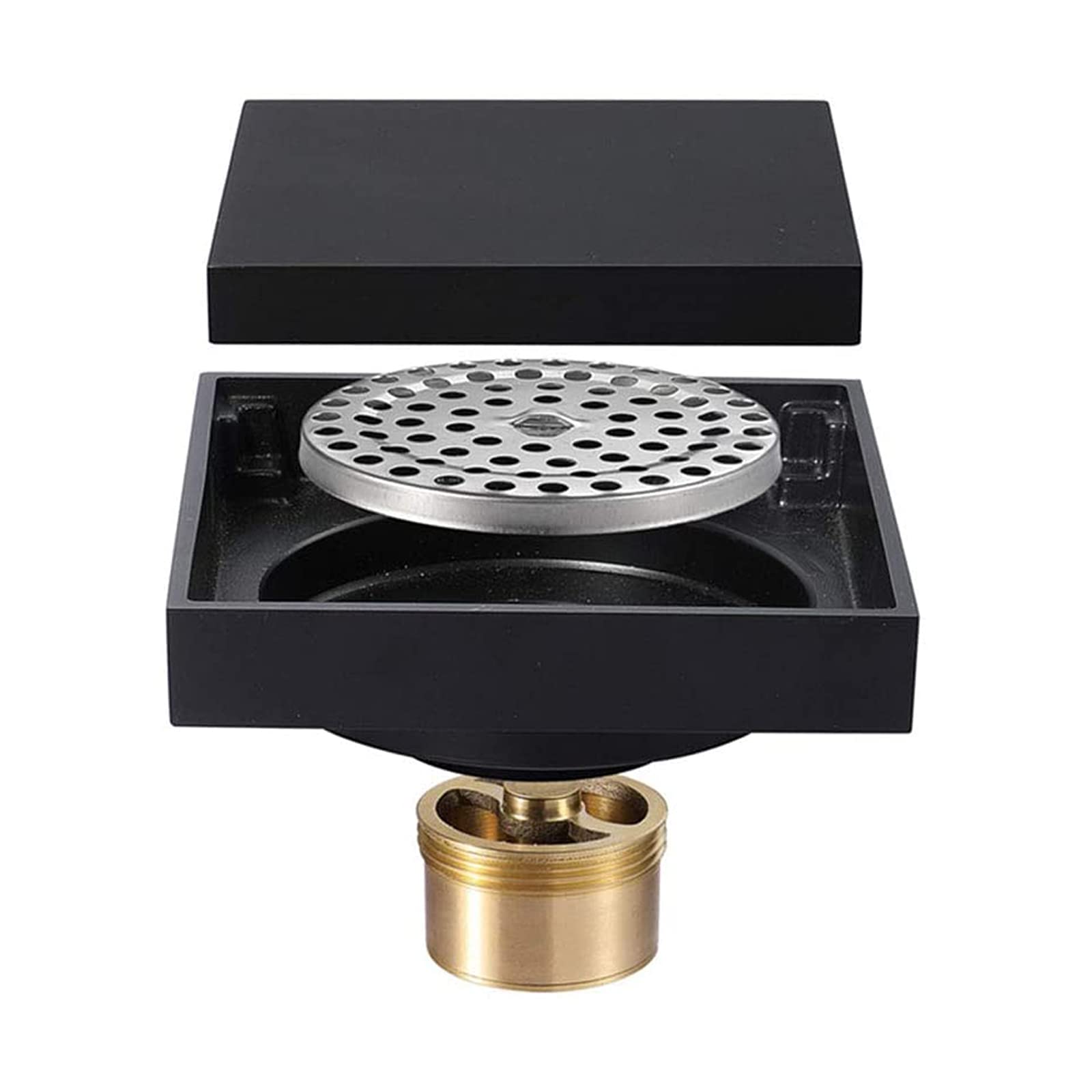 4 Inch Square Shower Drain - Heavy Duty Brass Floor Drain with Black Finish - Hidden Shower Waste Drain for Bathroom & Wet Room Installation - Perfect for Modern Tile Showers and Walk-In Shower Designs