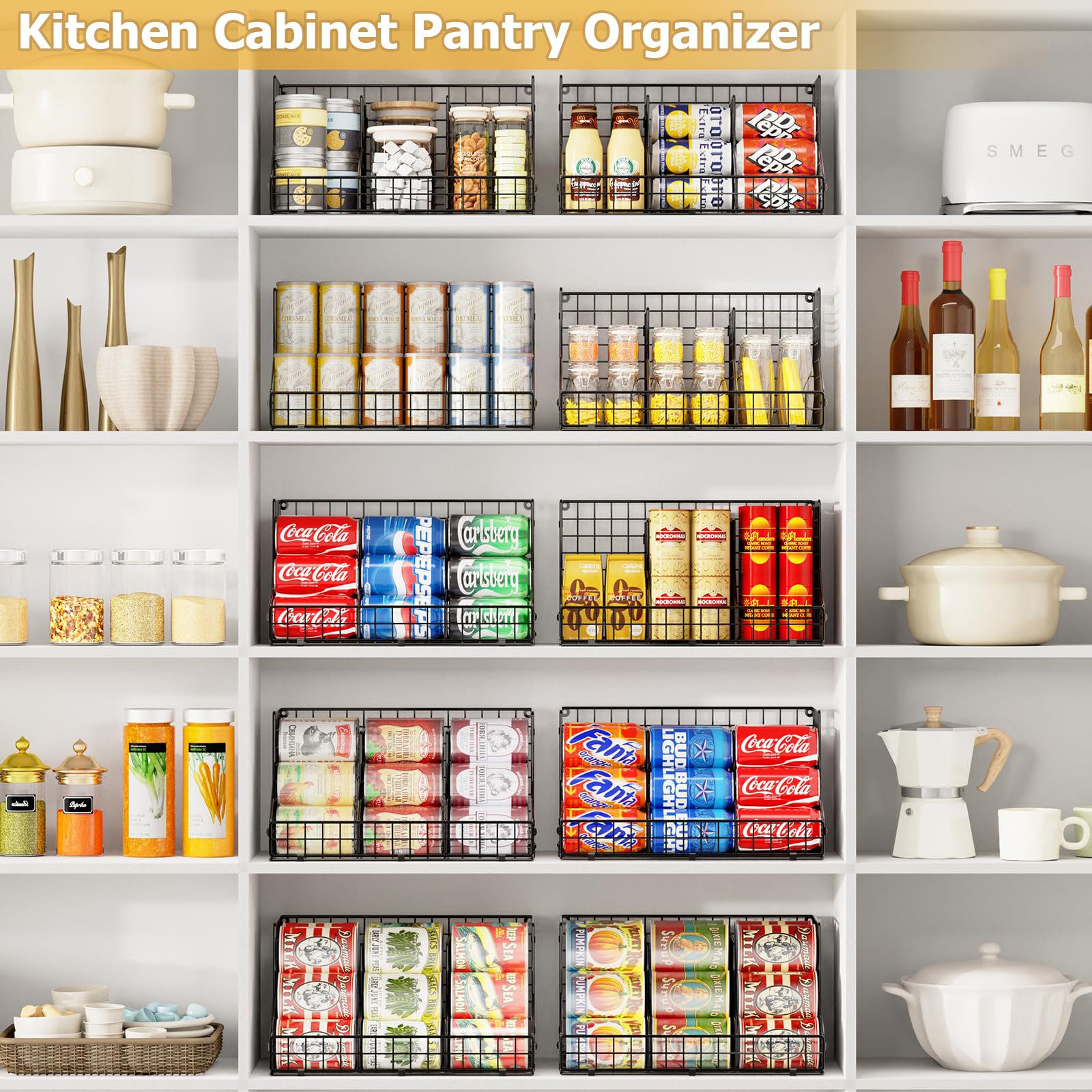 2-Tier Stackable Can Organizer for Pantry & Fridge - Adjustable Dividers Holds 42 Cans - Space-Saving Soda Can Storage Rack for Countertop, Kitchen & Refrigerator (2-Pack) - Perfect for Organizing Canned Goods, Beverages & Groceries in Home or Office