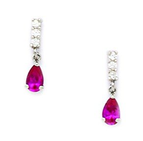 14K White Gold Red CZ Cubic Zirconia Pear Drop Earrings with Screw Back - 13x3mm Simulated Diamond Jewelry for Women - Perfect for Weddings, Parties & Special Occasions