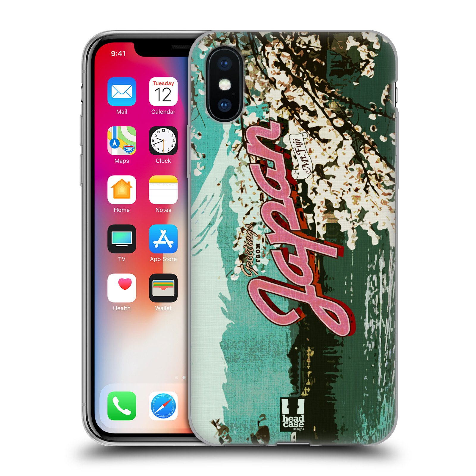 Vintage Mount Fuji Japan Postcard Soft Gel Case Compatible with Apple iPhone X/Xs - Stylish Protective Cover for Travel Enthusiasts & Japan Lovers