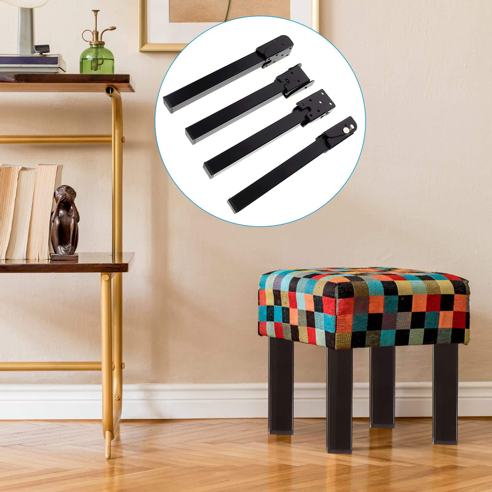 4PCS Square Tube Base Folding Table Legs - Adjustable Furniture Legs for Laptop Desk, Bed Table & DIY Replacement - Sturdy & Space-Saving Design for Home Office, Dorm Room & Small Spaces