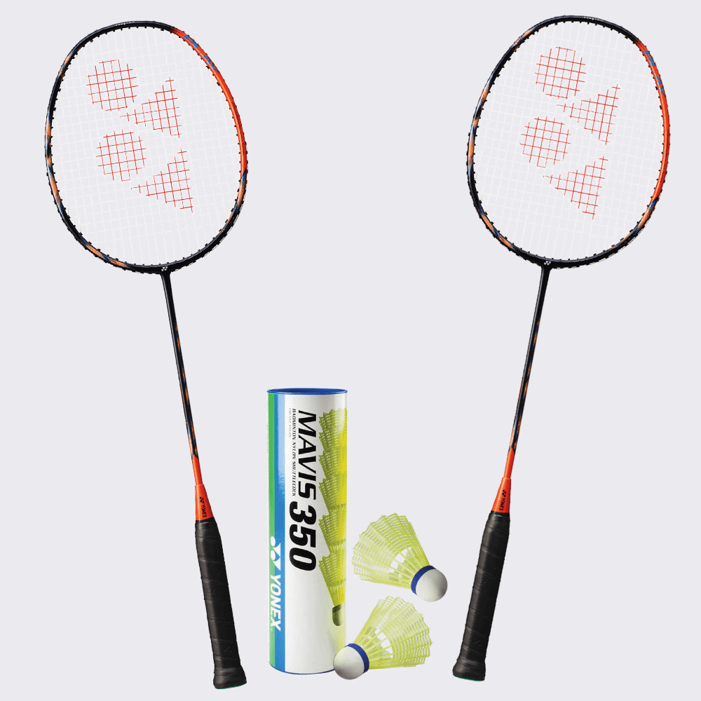 Yonex Badminton Combo Set - 2 Astrox 77 Play Rackets + 6 Mavis 350 Shuttlecocks | Premium Badminton Equipment for Indoor/Outdoor Play | Perfect for Beginners & Recreational Players
