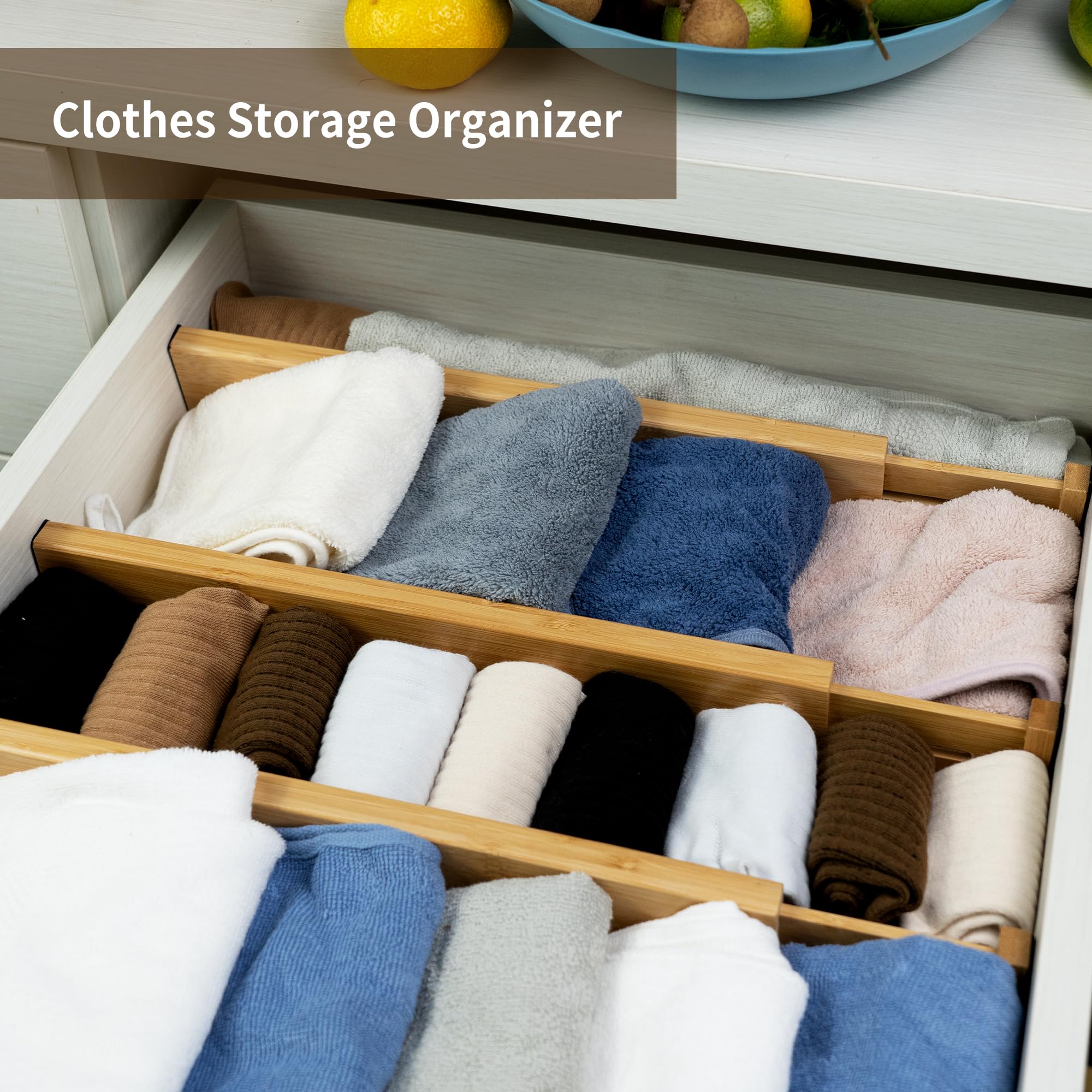 Expandable Bamboo Drawer Dividers - Adjustable Spring-Loaded Organizer for Kitchen, Dresser, Bedroom, Bathroom & Office (Set of 8) | Perfect for Utensil Storage, Jewelry Organization & Desk Accessory Management