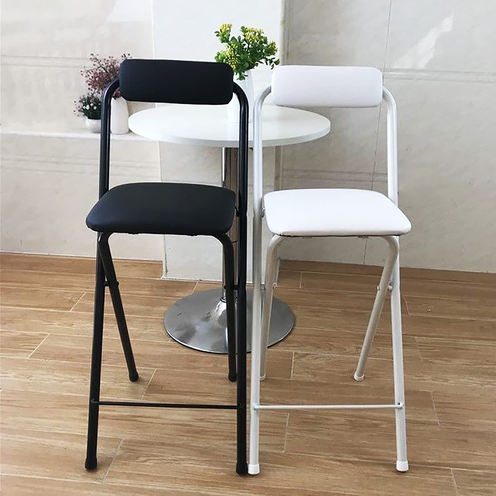 Foldable Padded Bar Stool with Backrest & Footrest - Counter Height Adjustable Stool for Kitchen, Game Room, Bar, or Outdoor Use - Space Saving Collapsible Design (1 PC)