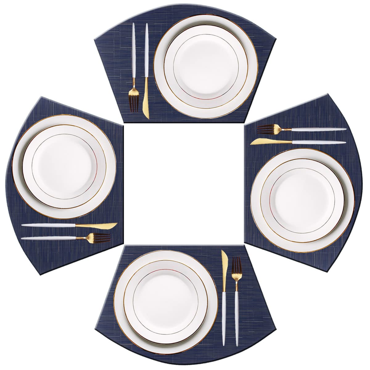 PIGCHCY Washable Vinyl Placemats Set of 4 - Heat Resistant Wedge Shaped Table Mats for Dining Room, Kitchen, or Office (Navy Blue) | Perfect for Everyday Meals, Dinner Parties & Home Decor