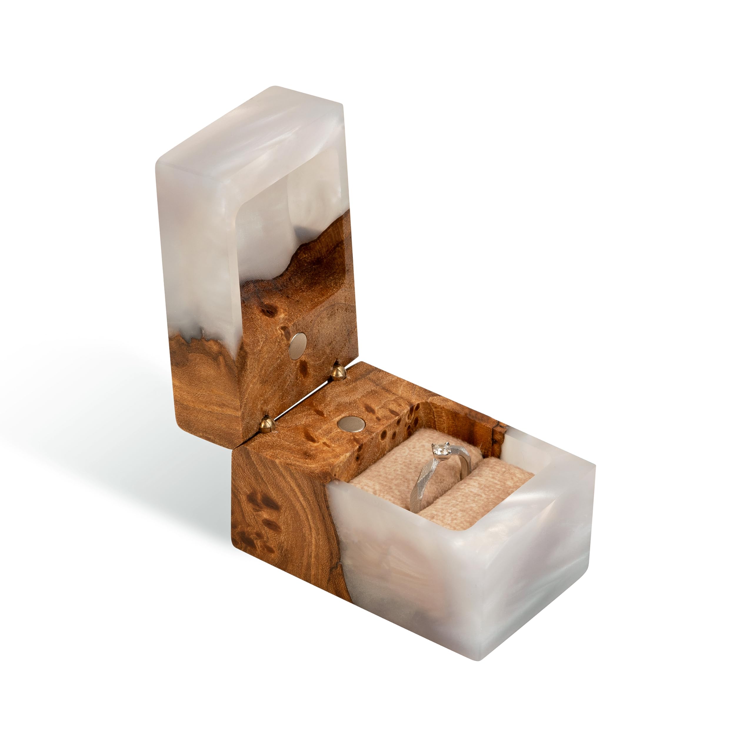 Exquisite Handcrafted Wooden Ring Box - Unique Engagement Ring Bearer Box for Wedding Proposals & Vows - Premium Ring Holder Display for Women & Men (Platinum Finish) - Perfect for Romantic Proposals, Wedding Ceremonies & Anniversary Gifts