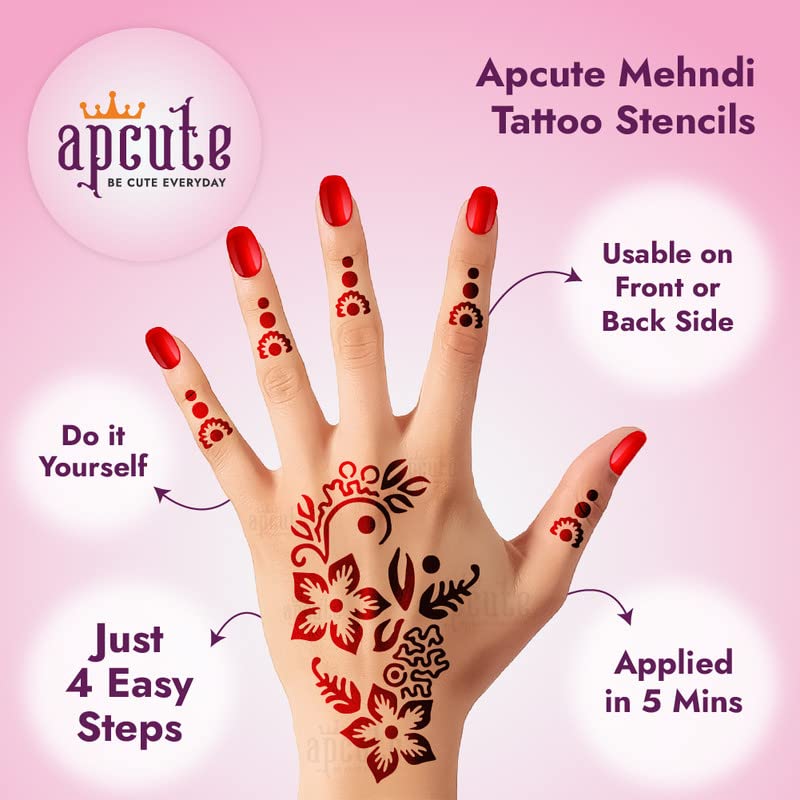 Apcute Henna Tattoo Stencil Kit - Easy-to-Use Temporary Tattoo Stickers for Kids, Girls & Women | Beautiful Mehandi Design Collection (Design No. H-B-217) - Perfect for Weddings, Festivals & Parties