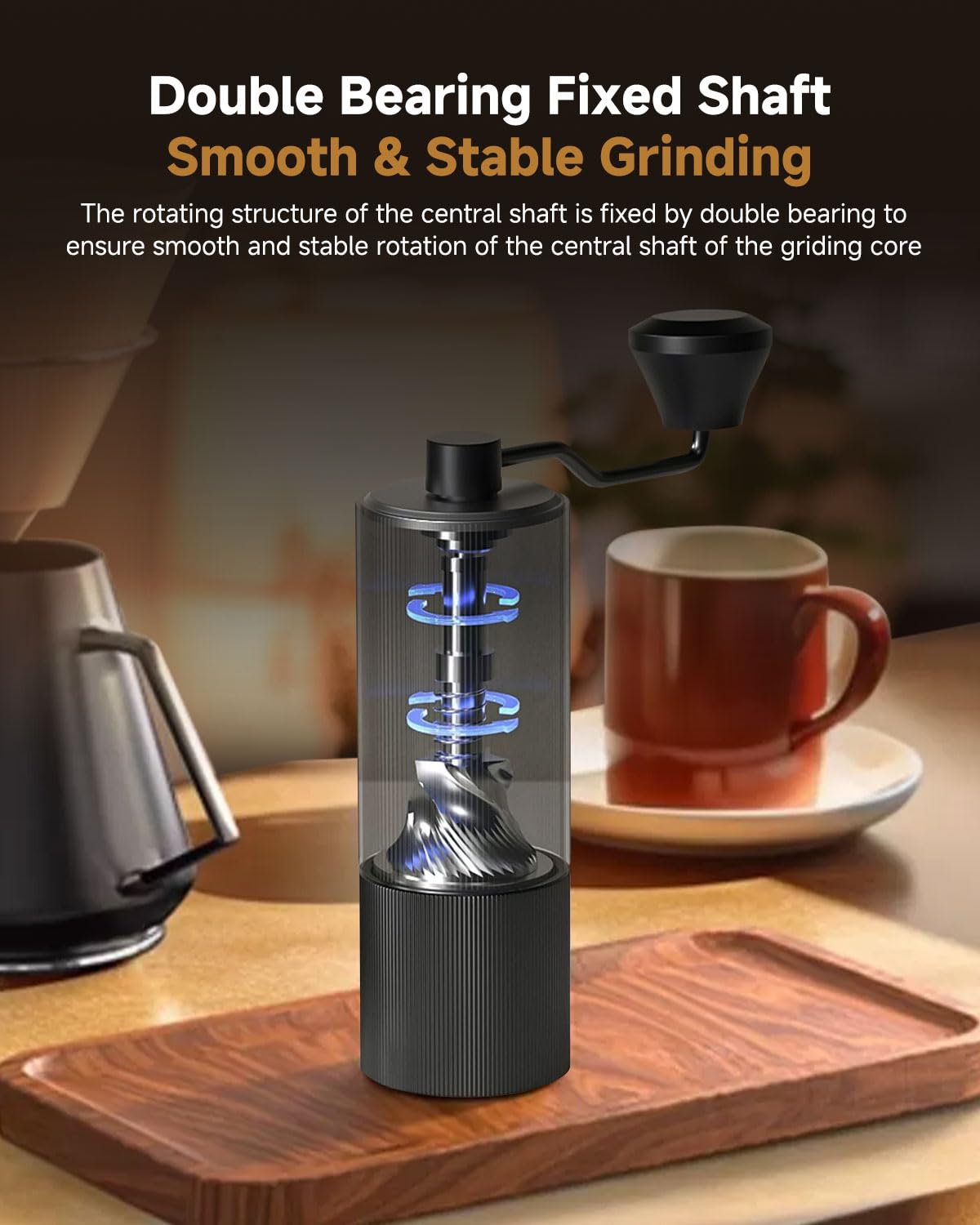 Premium Manual Coffee Grinder - CNC 420 Stainless Steel Conical Burr Mill with 30 Adjustable Settings - Perfect for Pour Over, French Press, Moka Pot & Espresso - Portable Hand Crank Coffee Bean Grinder for Home, Office & Travel - Black