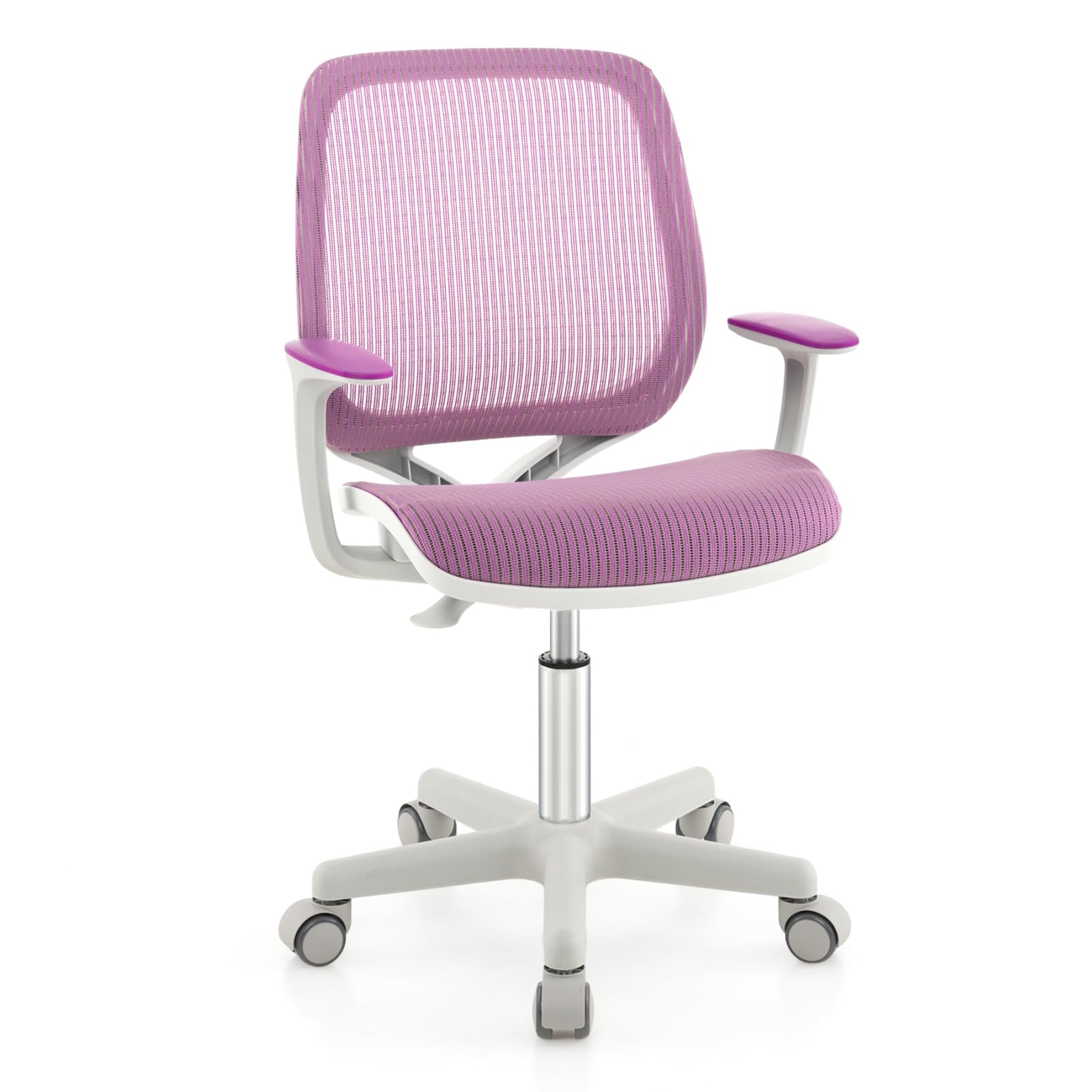Giantex Ergonomic Kids Desk Chair with Armrests & Sit-Lock Wheels - Adjustable Mesh Study Chair for Boys & Girls, Purple Children's Computer Chair for Home Office & Classroom Use