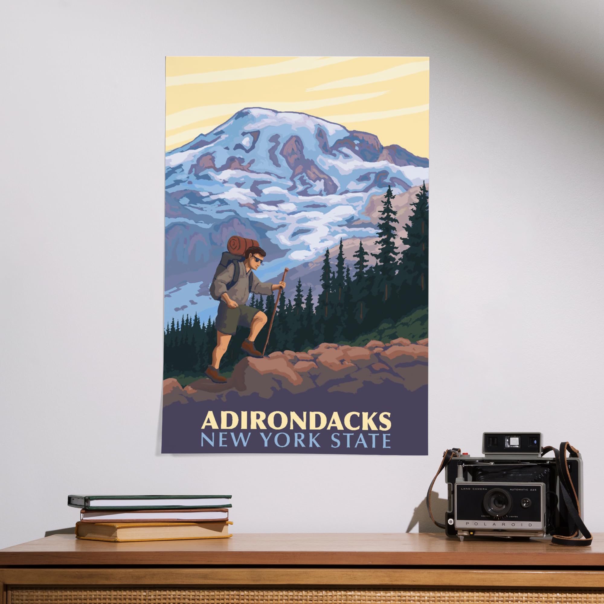 Lantern Press 16x24 Inch Giclee Print - Adirondacks New York Mountain Landscape with Hikers - Premium Wall Art for Living Room, Bedroom & Office Decor