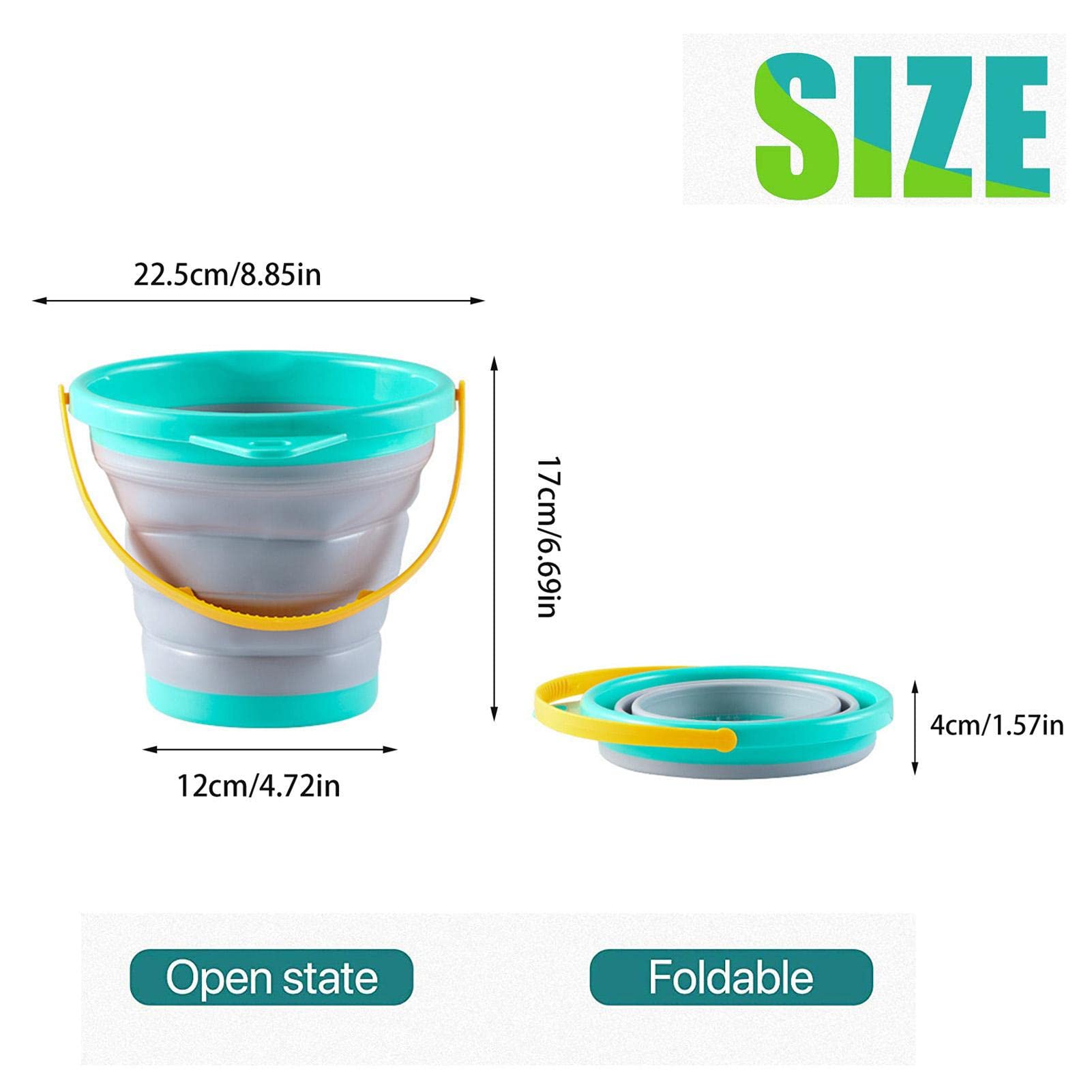 Foldable Beach Bucket Toy - Portable Sand & Water Bucket with Handle for Kids - Perfect for Beach, Sandbox, Fishing & Camping - Compact 22.5 x 17 x 12 cm - Great Summer Outdoor Activity Essential (Shovel Not Included)