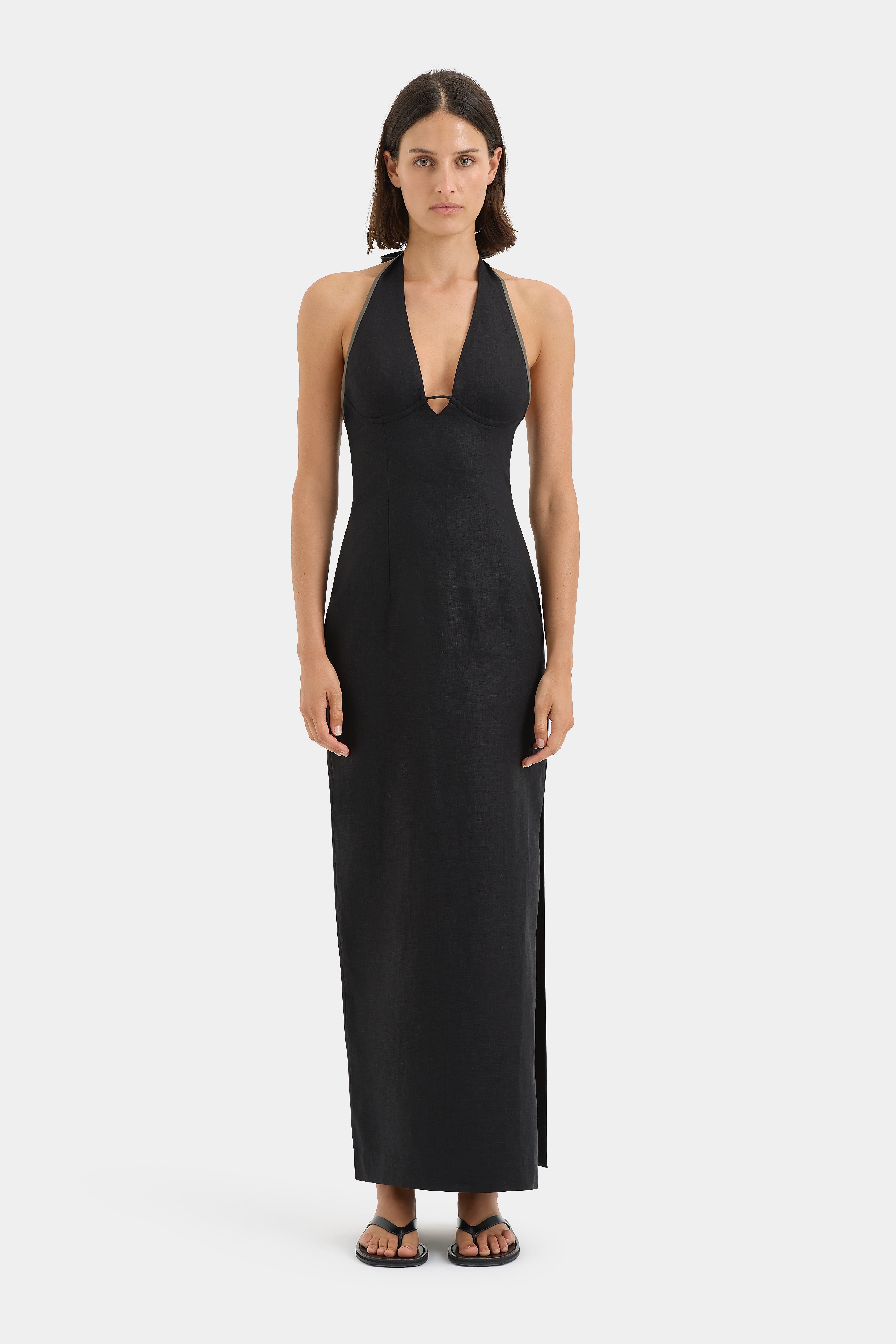 Violet Halter Midi Dress for Women - Flowy Summer Dress with Side Slits, Beach Wedding Guest Dress, Perfect for Vacations & Date Nights