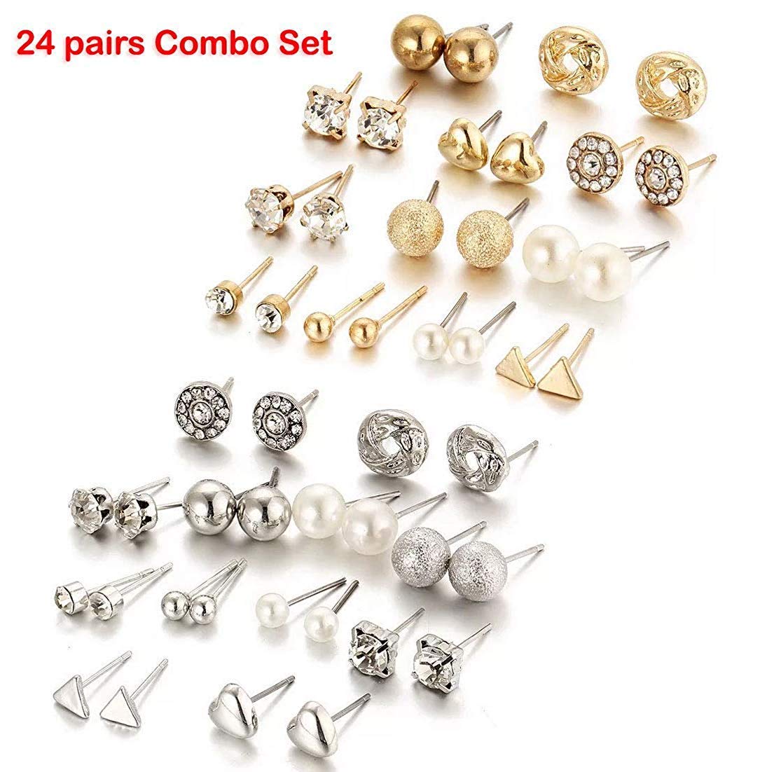 Shining Diva Fashion Crystal Pearl Stud Earrings for Women - Elegant Combo Set of Latest Trendy Jewelry, Perfect for Parties, Weddings & Daily Wear