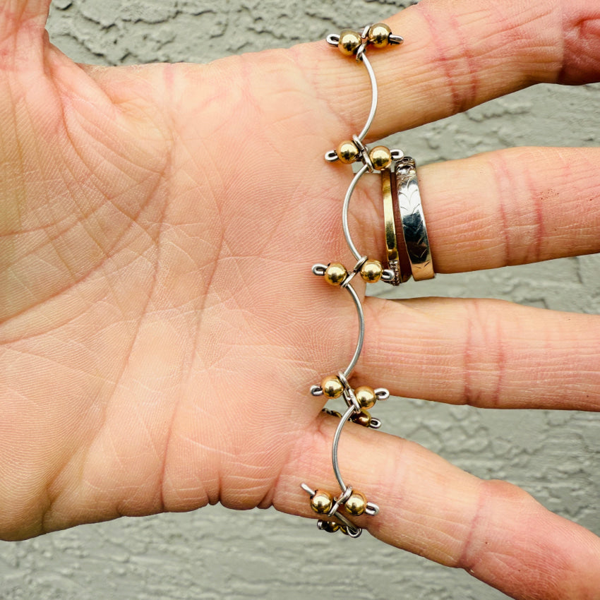Sterling Silver Bar Bracelet with Gold Beads - Elegant Stackable Jewelry for Women, Perfect for Everyday Wear & Special Occasions