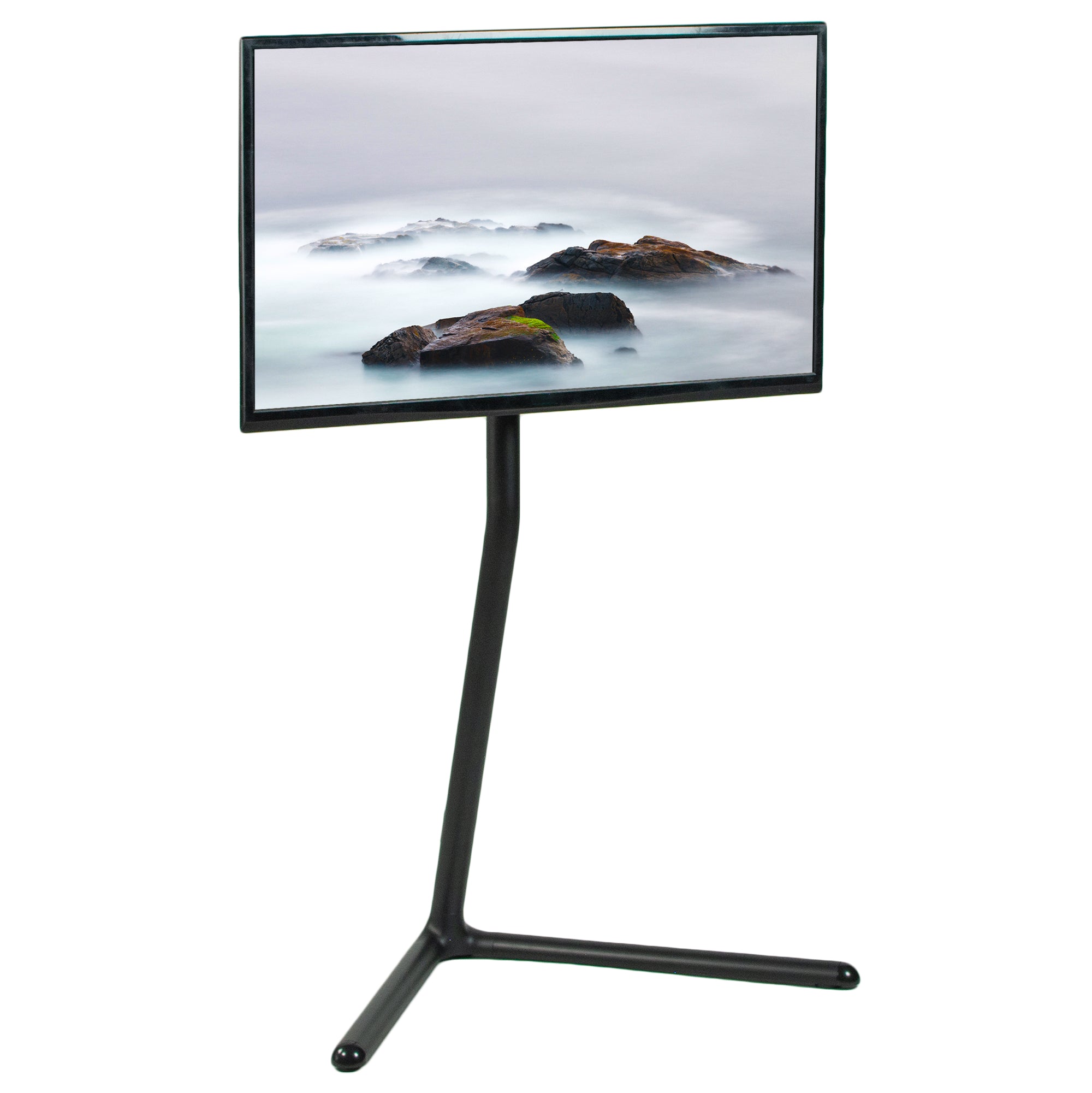 V Base Studio TV Stand for 49 to 70 Inch TVs with Tempered Glass - Modern Entertainment Center for Living Room, Bedroom & Home Theater