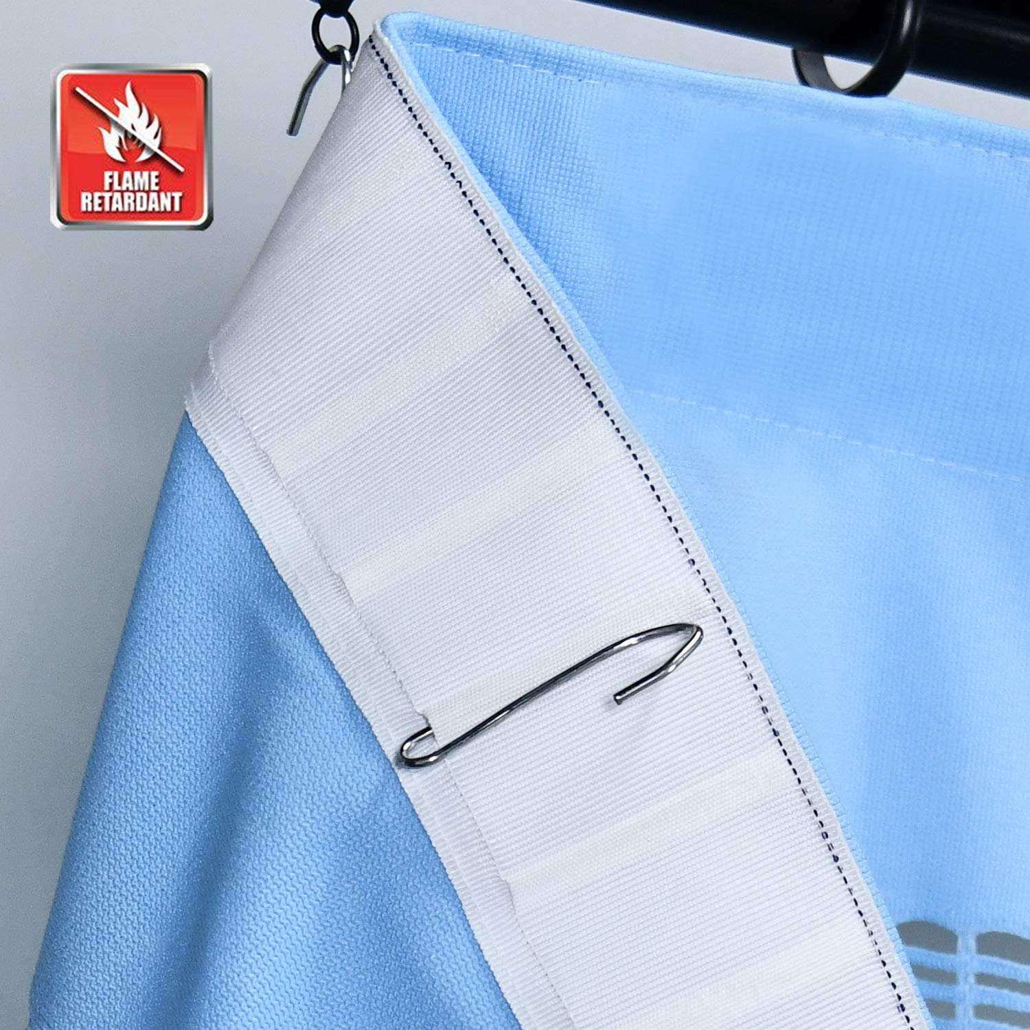 Flame Retardant Hospital Curtains - 1 Panel Light Blue 5FT x 8.5FT, Pinch Pleated Room Divider for Healthcare, SPA, School & Nursery - Privacy Drapes for Patient Rooms, Classrooms & Clinics