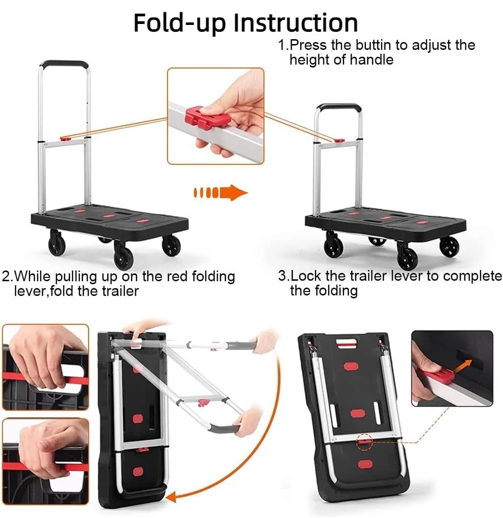Heavy Duty Folding Hand Truck - 330 Lbs Capacity Adjustable Handle Luggage Cart | Portable Utility Dolly for Moving, Shopping, Travel & Office Use | Perfect for Home, Warehouse & Commercial Transport