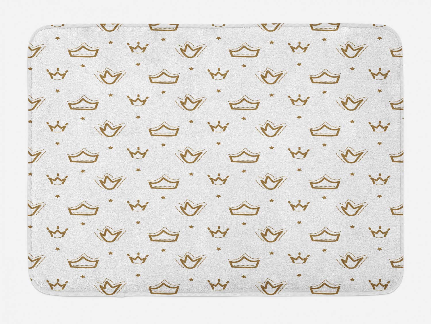 Ambesonne Crown Bath Mat - Luxury Plush Non-Slip Bathroom Rug with Royal Palace King Queen & Stars Design, 30.2 x 20 Inches, Dark Khaki & White - Perfect for Master Bathroom, Guest Suite & Spa Decor