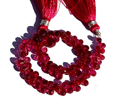 GemAbyss 8 Inch Long 6x4-9x7mm Hot Pink Corundum Quartz Faceted Teardrop Briolettes Beads - Perfect for Jewelry Making, DIY Crafts & Bracelet Design (Code-MVG-42408)