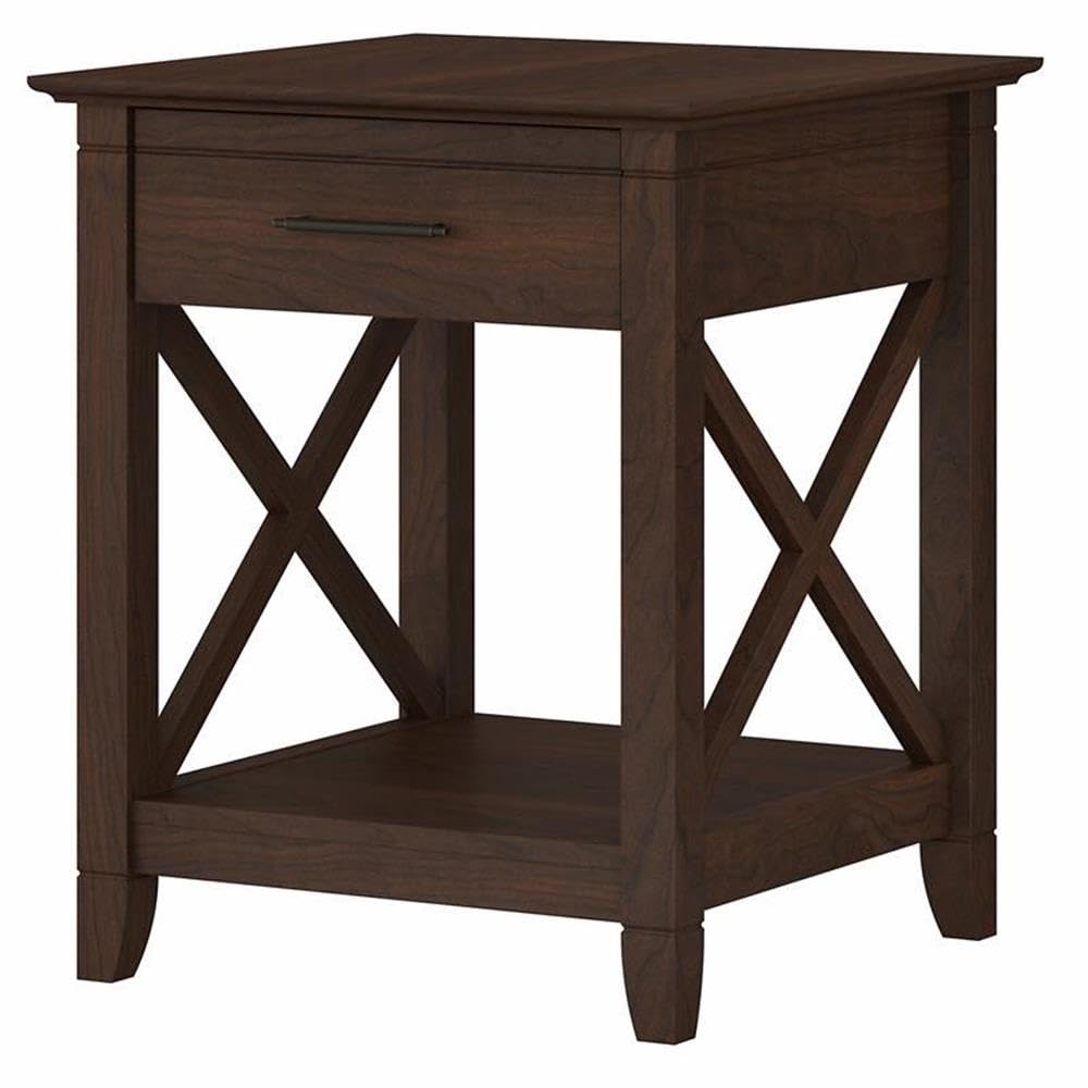 BOWERY HILL Cherry Wood Nightstand with Drawer - Modern Bedside Table for Bedroom, Living Room, or Guest Room - Sturdy Engineered Wood Construction