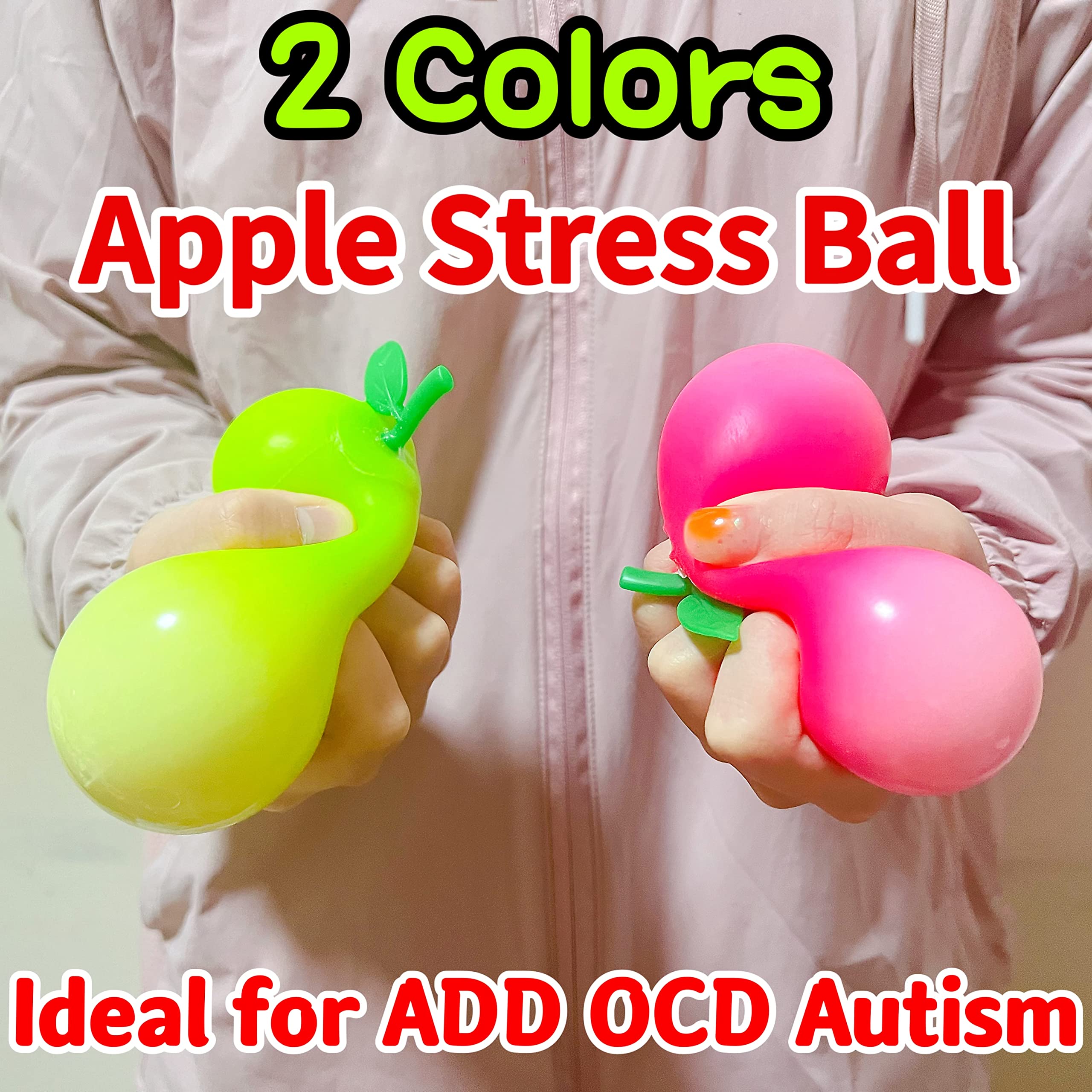 Stress Relief Squishy Apple Fidget Toys for Kids & Adults - Soft Stretchy Squeeze Ball for Anxiety Relief, Focus Improvement & Sensory Play - Fun Easter Basket Stuffers & Party Favors (Pack of 1) - Perfect for Classroom, Office & Travel Stress Relief