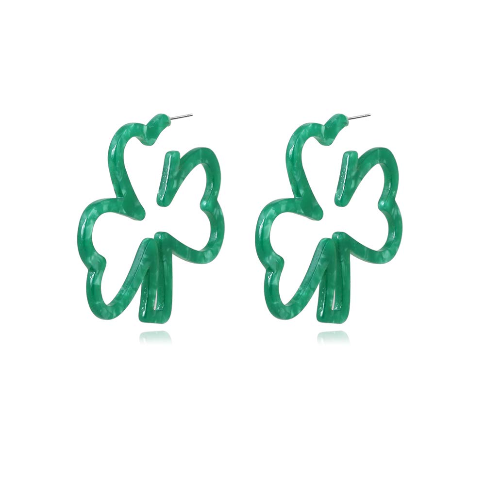 AMAZYJ Green Shamrock Hoop Earrings - Lucky Charm Acrylic Resin St. Patrick's Day Jewelry for Women, Girls & Kids | Perfect for Irish-Themed Parties, Festivals & Everyday Wear